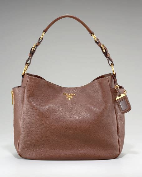 Prada Vitello Daino Pebbled Calfskin Leather Hobo 